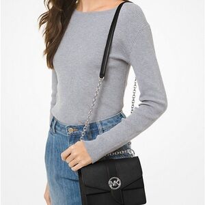 Greenwich Small Saffiano Leather Crossbody Bag Black and Silver Hardware